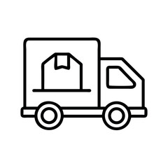 Fototapeta premium Simple line art icon of a delivery truck transporting a package for logistics services