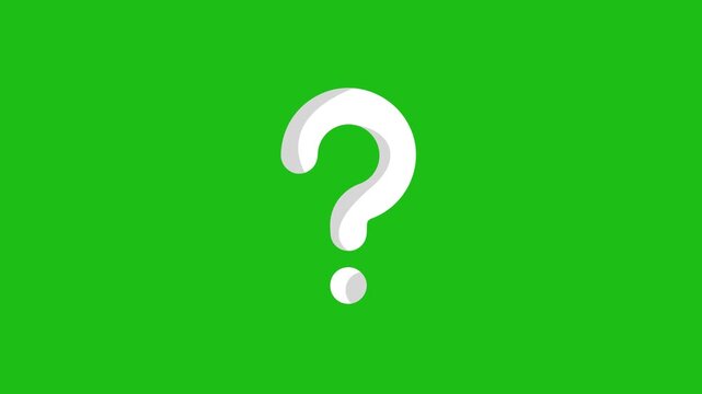 Animated white question mark on green screen - loopable 3D style. Stylized question mark animation for quiz or tutorial video.
