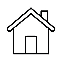 Simple outline drawing of a house with a chimney and door