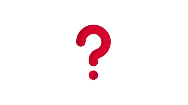 Animated red question mark on white background - loopable 3D style. Stylized question mark animation for quiz or tutorial video.