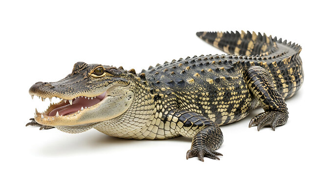 Majestic alligator portrait with open mouth showcasing nature's powerful predator, ideal for wildlife education, conservation campaigns, and nature documentaries