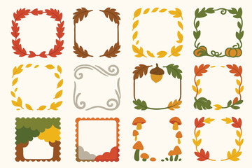 Autumn Fall Leaves Decorative Frames Pumpkins Mushrooms Fall Season