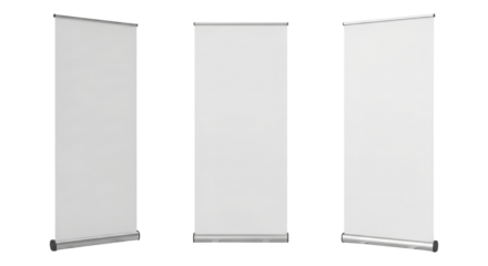 Modern Vertical Display Stands for Conference or Exhibition, Cut Out, Clipping Path, Isolated on a Transparent PNG Background.