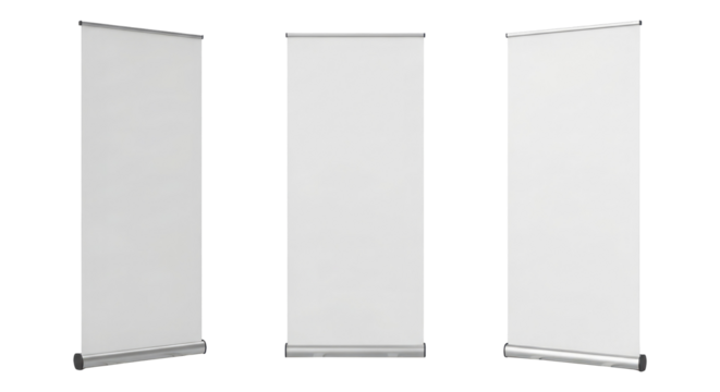 Modern Vertical Display Stands for Conference or Exhibition, Cut Out, Clipping Path, Isolated on a Transparent PNG Background.