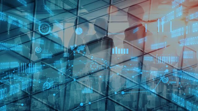 A dynamic abstract image featuring silhouettes of business professionals against a backdrop of digital graphs, showcasing the intersection of finance and technology. Xenic