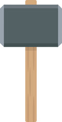 A simple illustration of a hammer, showing the head and wooden handle.