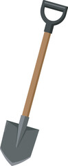 A cartoon illustration of a shovel, angled against a white background.