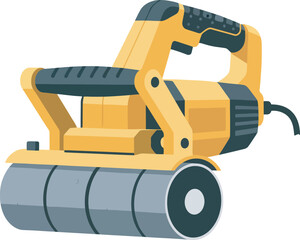A yellow and gray construction roller depicted in a flat, illustrative style.