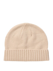 Warm knitted winter cap on a plain white backdrop for woman