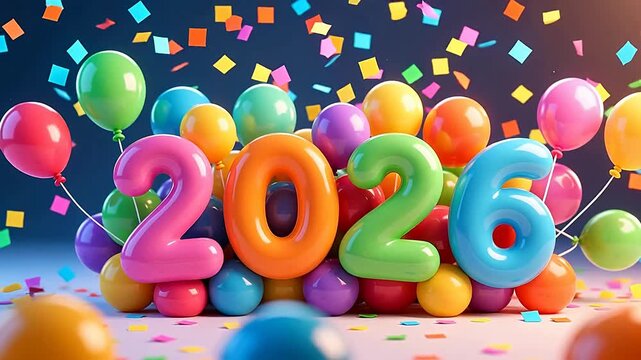 Colorful Balloon 2026 Celebration with Confetti