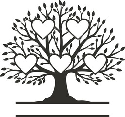 Obraz premium Heart Shaped Family Tree Silhouette Love and Relationship