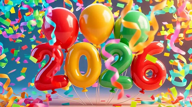 Colorful Balloon 2026 Celebration with Confetti