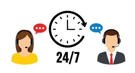 24/7 customer support service with agents communicating and providing assistance around the clock.