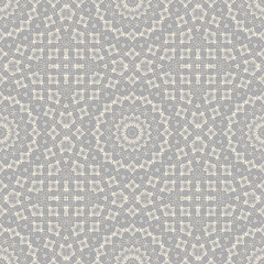 Seamless openwork cream pattern on a light gray background.