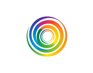 Spiraling rings of rainbow hues, centered on white background