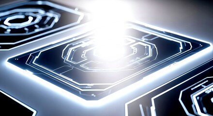 Futuristic Circuit Board Design with Bright Glowing Lines and Li