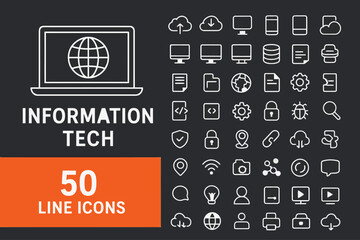 Information Technology Line Icons – 50 Minimal IT Symbols Set