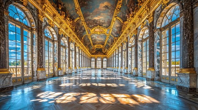 Hall of Mirrors at the Palace of Versailles - A Glimpse into French History.