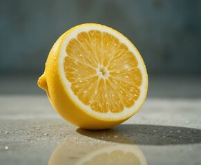 A fresh yellow lemon half and slice isolated on a black background, emphasizing its citrus color, juice, and healthy vitamin-rich diet appeal