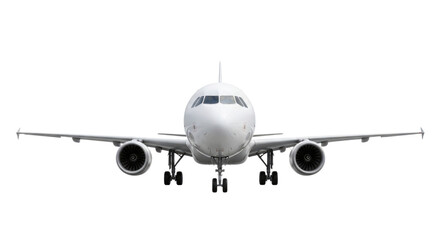 Fototapeta premium Front view of a commercial airplane transparent background cutout png