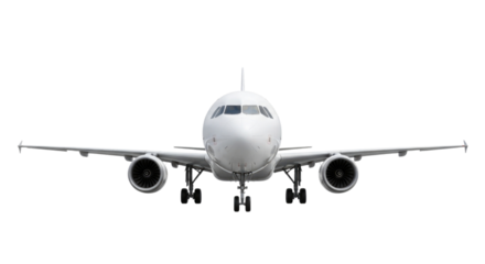 Front view of a commercial airplane transparent background cutout png