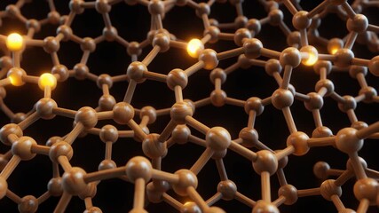 Abstract 3D rendering of a graphene molecular structure with glowing atoms. - Powered by Adobe