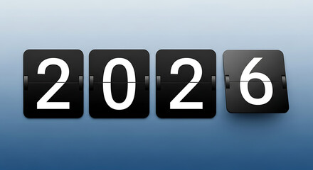 Flip clock showing 2026 year on blue background for new year