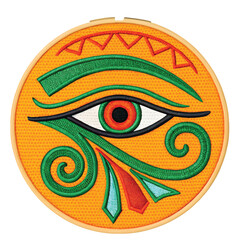 Intricate embroidery of the Eye of Horus, a symbol of protection, power, and good health in ancient Egypt, perfect for spiritual or cultural designs