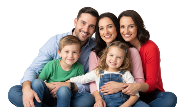 Happy family portrait with transparent background cutout png