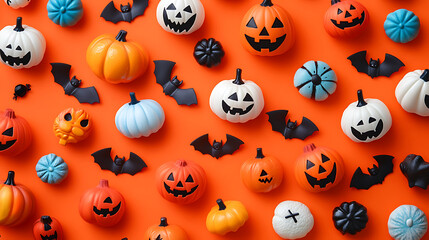 Halloween Mini Toys Arranged Neatly Forming A Fun Festive Themed Flat Lay