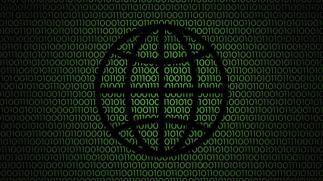 Digital world design with green binary code moving behind