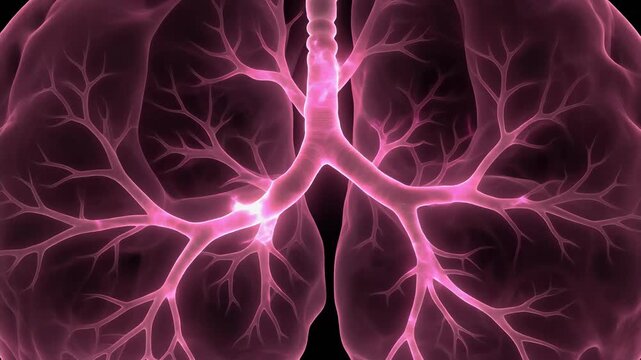 Close-up 3D rendering of human lungs and bronchi.