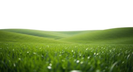 Green rolling hills with foreground grass transparent background cutout png