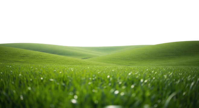 Green rolling hills with foreground grass transparent background cutout png - Powered by Adobe