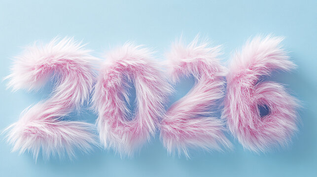 Celebrate a furry fun 2026 with soft pink numerals, perfect for festive greeting cards