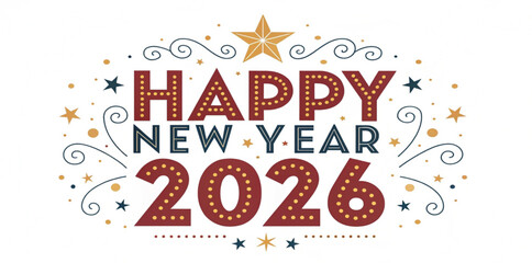 Happy New Year 2026 festive celebration with stars and swirls vector