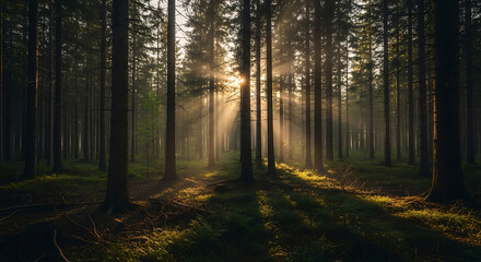 sun rays in the forest