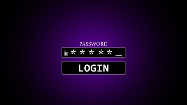 Animation of password entry and clicking login button. entering password on computer screen. future security Technology, Internet and network concept.