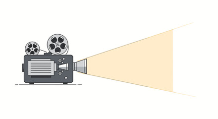 Vintage film projector casting a warm golden light beam, perfect for nostalgic movie nights and cinematic storytelling projects.