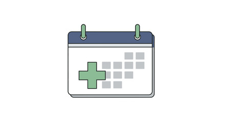 Modern healthcare calendar icon symbolizing appointments and medical planning with a prominent plus sign for health services.