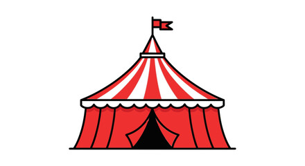 Vibrant red and white striped circus tent with open entrance, inviting fun and excitement