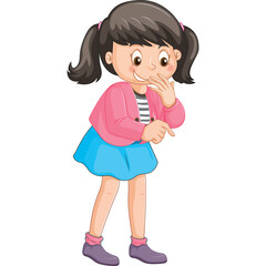 Illustration Of A Young Girl With Pigtails Wearing A Pink Cardigan And Blue Skirt With A Mischievous Expression