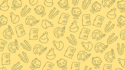 Yellow Education Doodle Pattern Background with School Tools and Art Elements