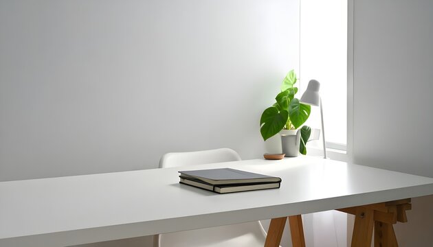 flat lay modern minimalist study desk with clean and neat stationery, creative desk composition