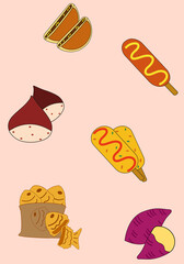 한국 겨울 간식 일러스트 그래픽 요소