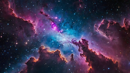 Fototapeta premium Colorful Space Nebula Background with Stars, Blue and Pink Glow, Galaxy, Cosmic, Universe, Astronomy Design, 8K image 