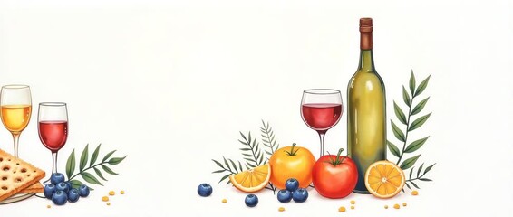 Elegant wine and snack arrangement with fruits and crackers gently illuminated, camera slowly panning across the scene, showcasing a refined culinary experience in a vibrant, realistic style.