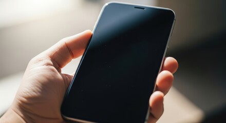 Hand Holding a Smart Phone with Blank Screen for Application Mockup or Technology Display