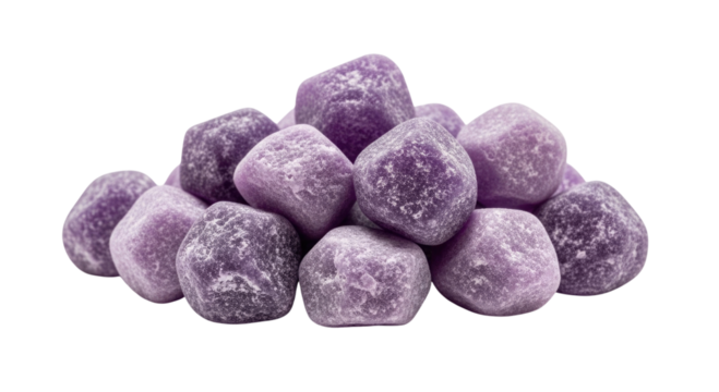 Pile of rough amethyst stones transparent background cutout png