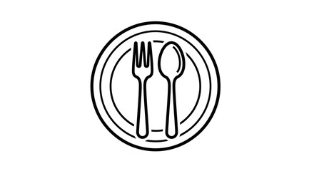 Elegant Minimalist Icon of Fork and Spoon on a Plate A Classic Culinary Symbol